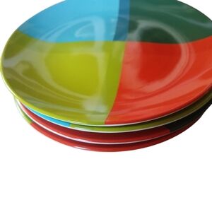 CB2 Crate & Barrel Plates (2) Appetizer Color-Block Mid Century Modern Style NEW